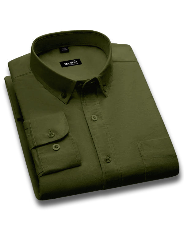 Men’s Olive Green Cotton Shirt – Timeless Look for Office or Casual Outfits NF