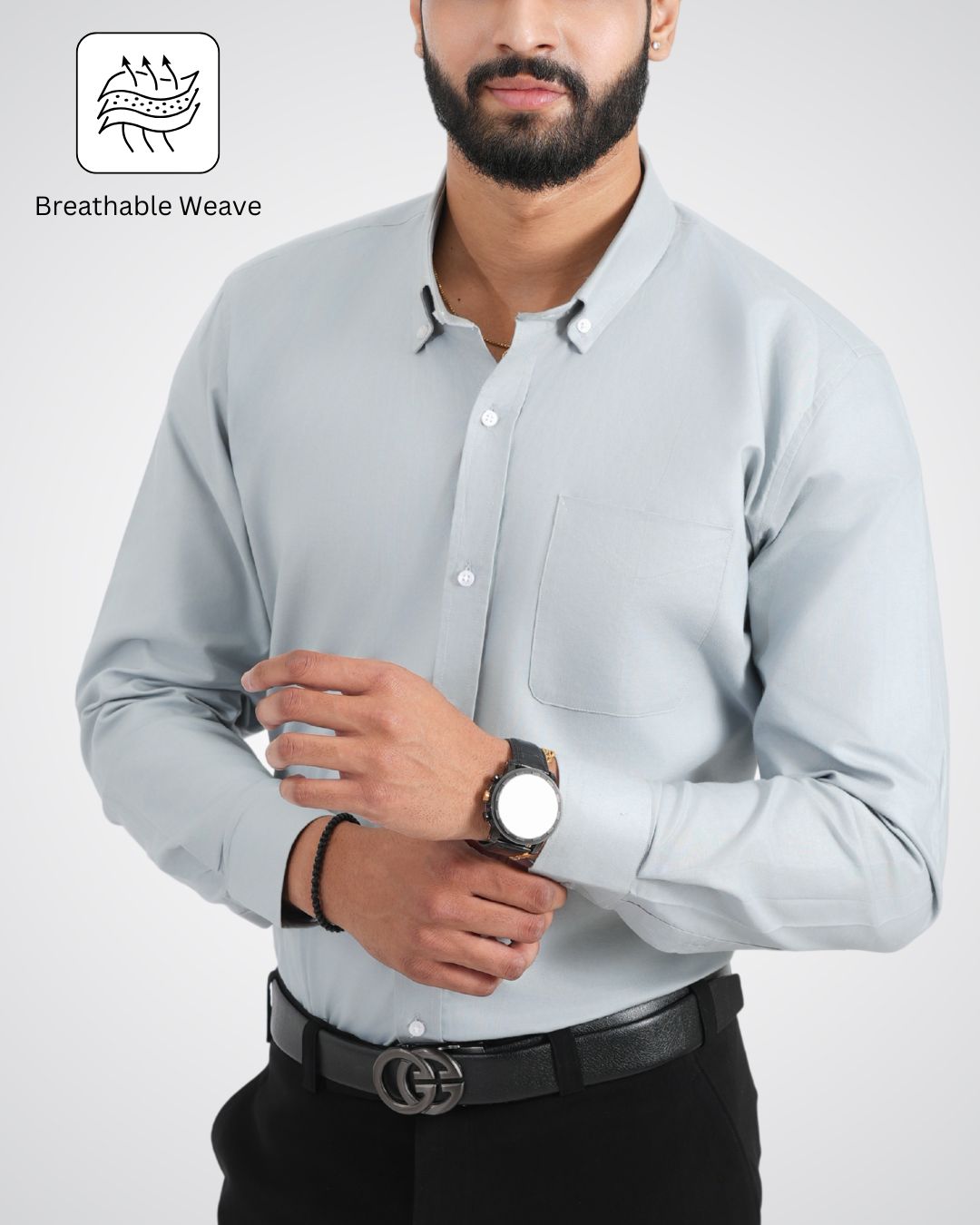 Men’s Ice Grey Cotton Shirt – Subtle & Modern for Daily Wear