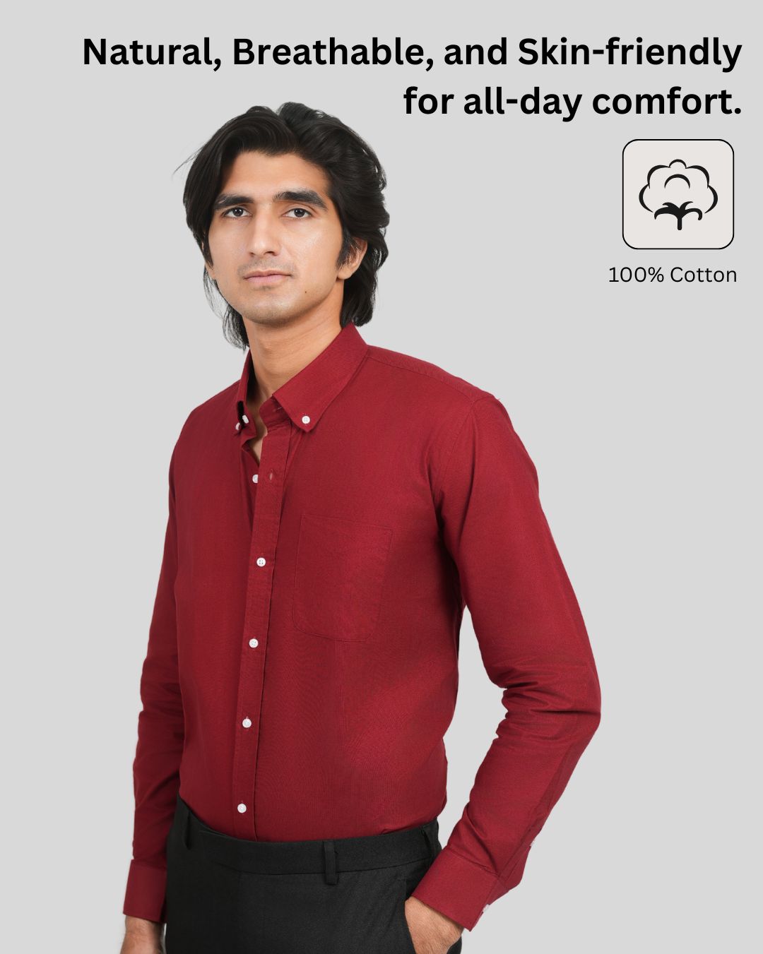Premium Cotton Blend Solid Shirts (Wine Red - Giving a Classy yet Confident Look)