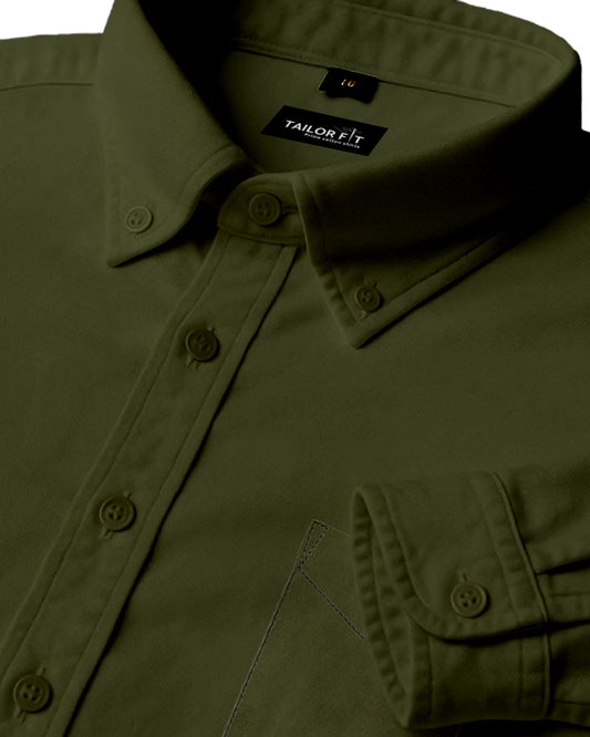Men’s Olive Green Cotton Shirt – Timeless Look for Office or Casual Outfits NF