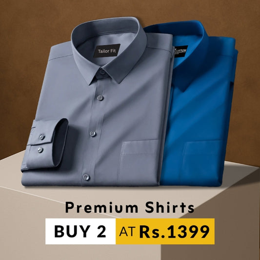 Pack of 2 Premium Cotton Solid Shirt for Man (Dark Grey, Royal Blue)