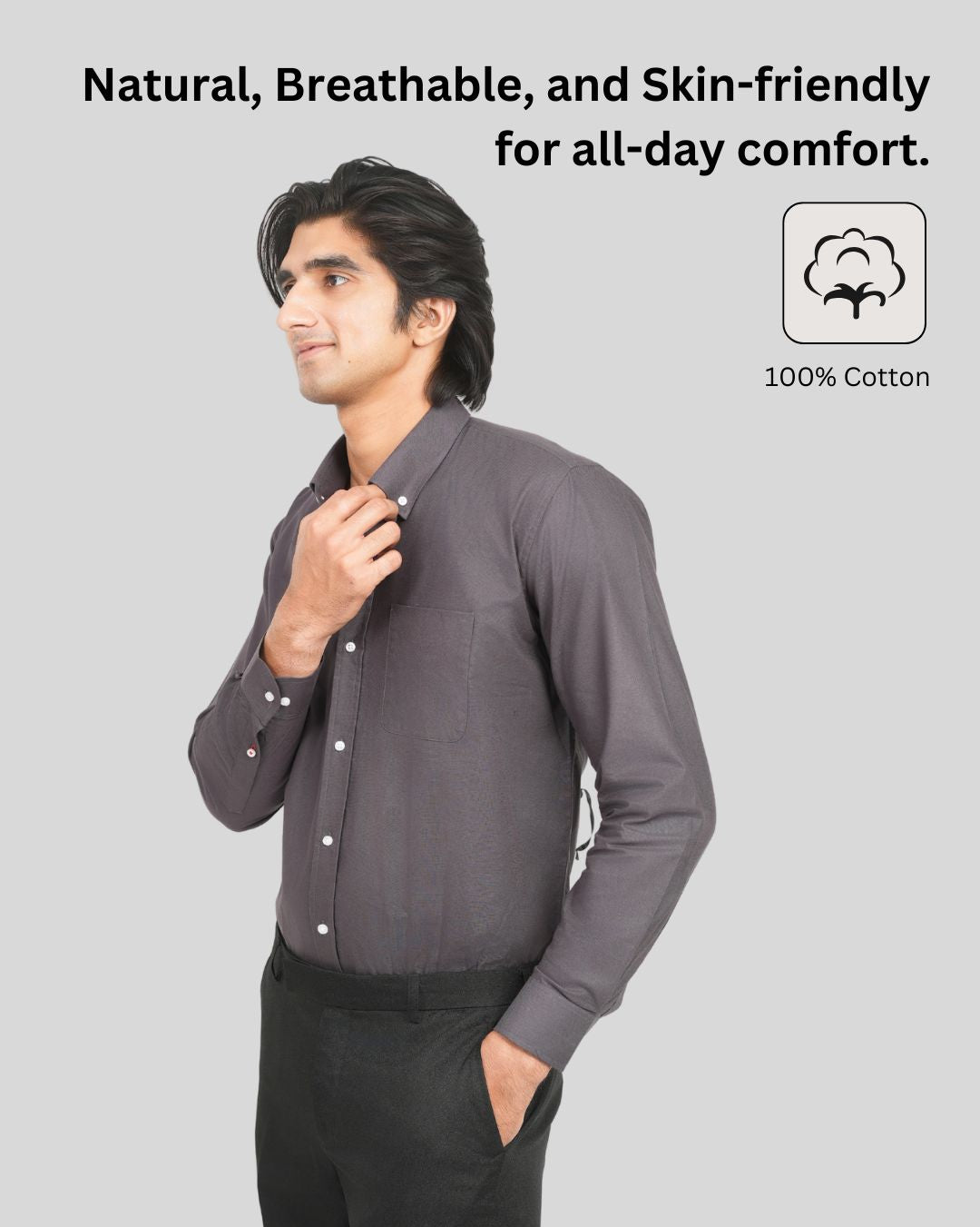 Premium Cotton Blend Solid Shirts (Charcoal Grey Deep, Muted Shade)