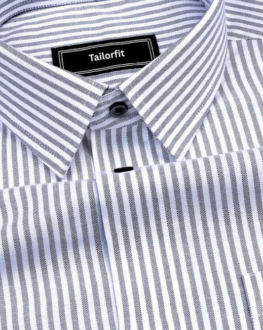 Light Grey Stripe Oxford Premium Cotton Shirt For Men