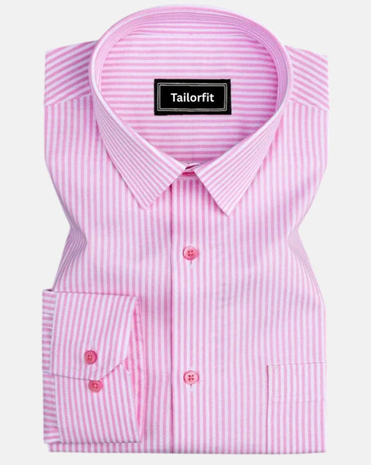 Light Pink Stripe Oxford Premium Cotton Shirt For Men