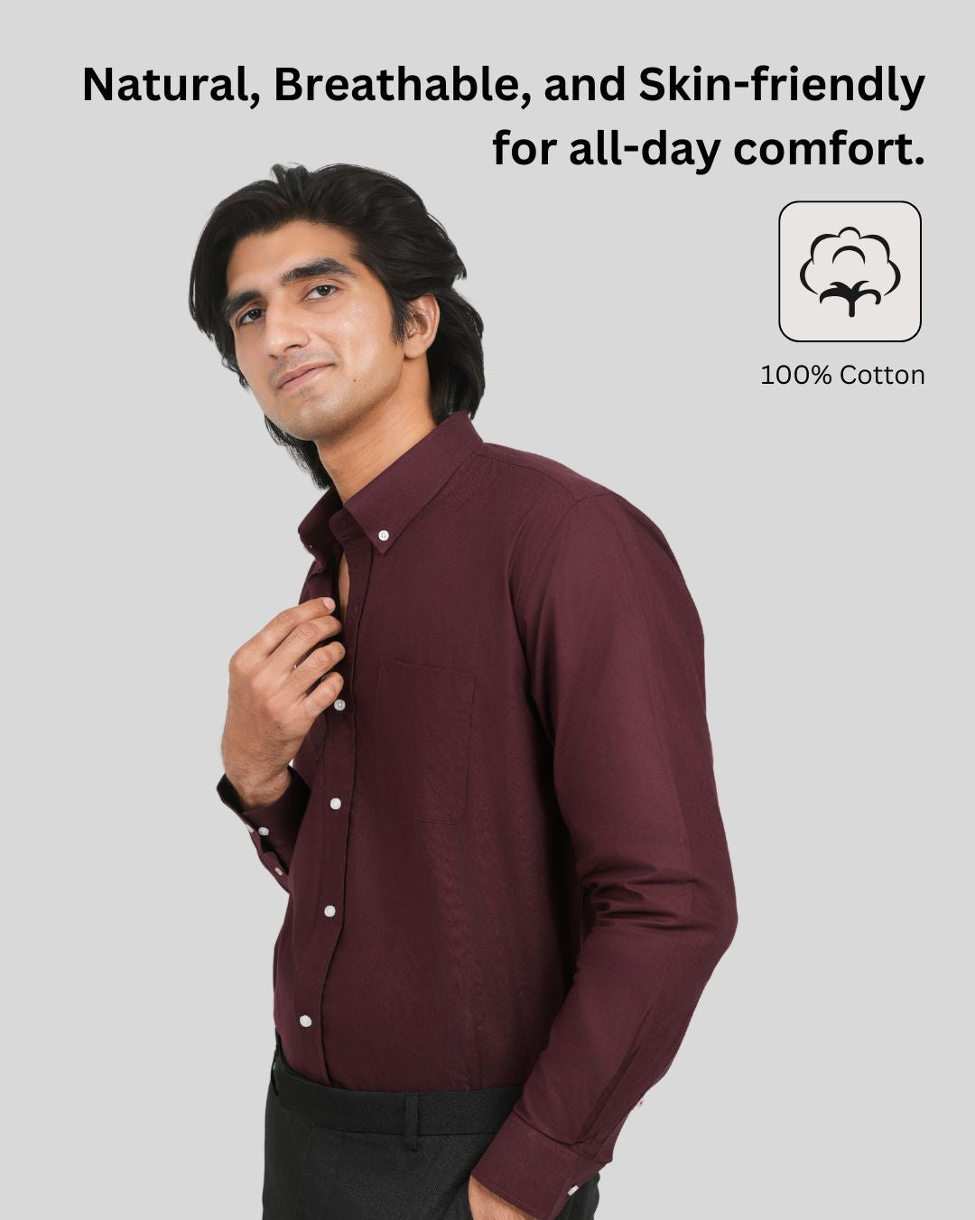 Premium Cotton Blend Solid Shirts (Wine Deep Rich Shade)