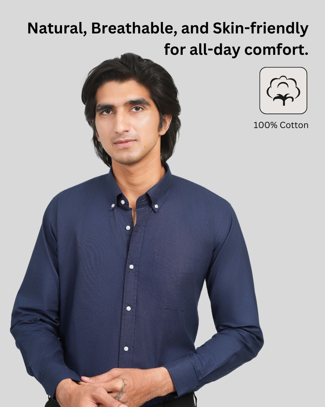 Premium Cotton Blend Solid Shirts (Navy Blue Classic and versatile shade)