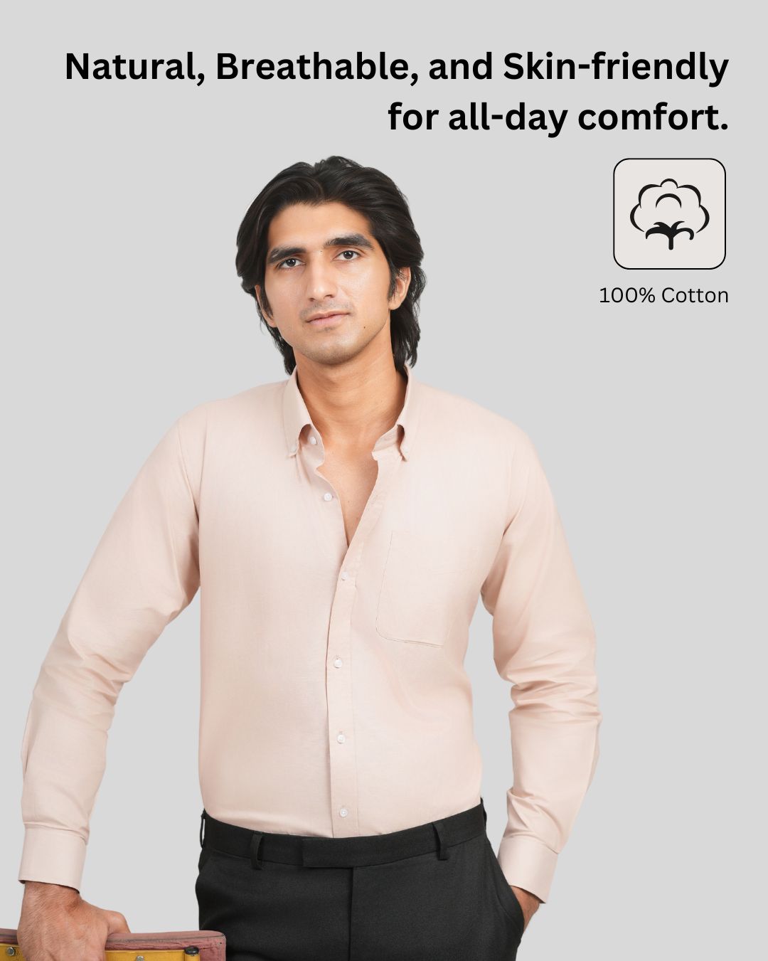 Premium Cotton Blend Solid Shirts (Light Peach Color. Soft & Pastel Shade)
