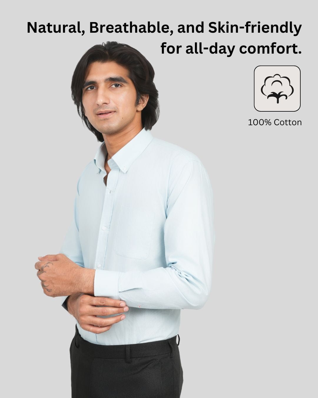 Premium Cotton Blend Solid Shirts (Light Blue Soft, Fresh & breathable vibe)