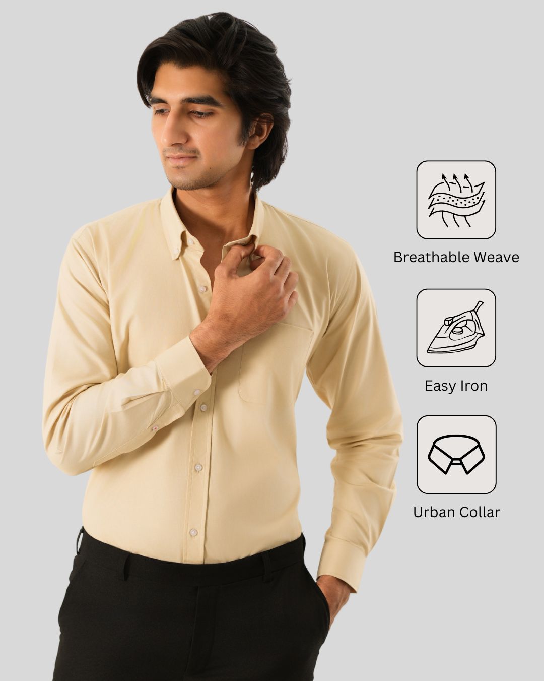 Premium Cotton Blend Solid Shirts (Light beige Soft, Neutral Shade)