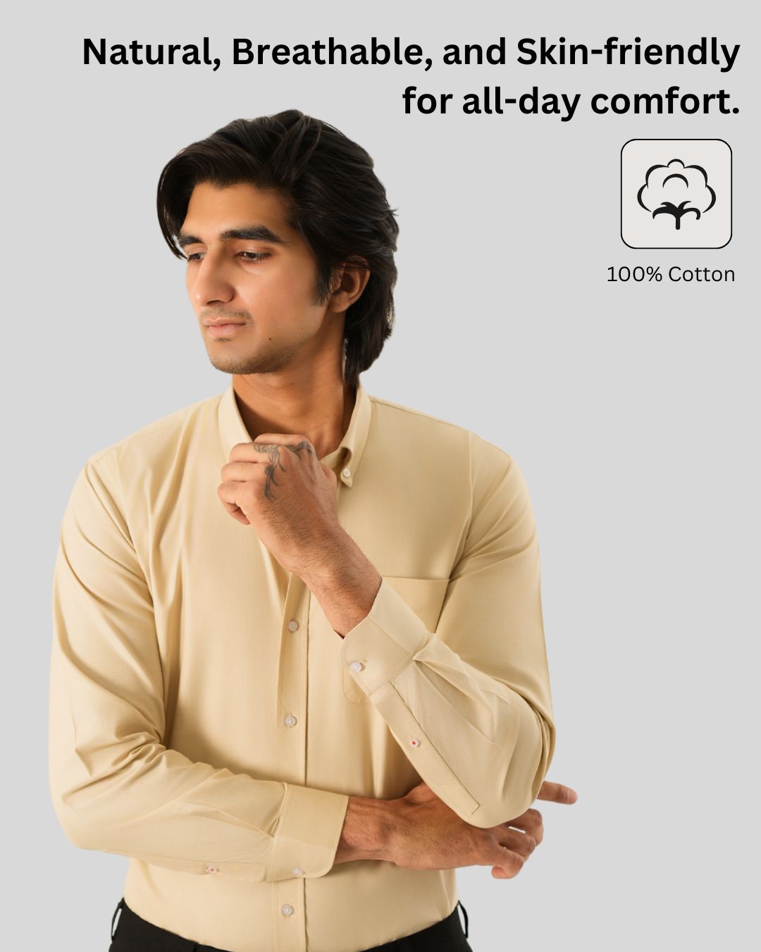 Premium Cotton Blend Solid Shirts (Light beige Soft, Neutral Shade)