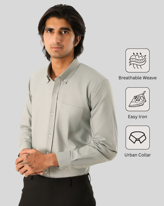 Premium Cotton Blend Solid Shirts (Light Sage Green - Muted, Elegant Green Tone)