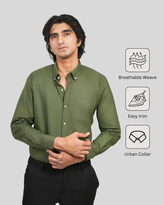 Premium Cotton Blend Solid Shirts (Olive Green)