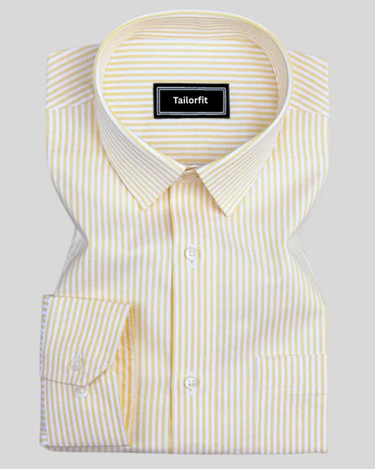 Yellow Stripe Oxford Premium Cotton Shirt For Men
