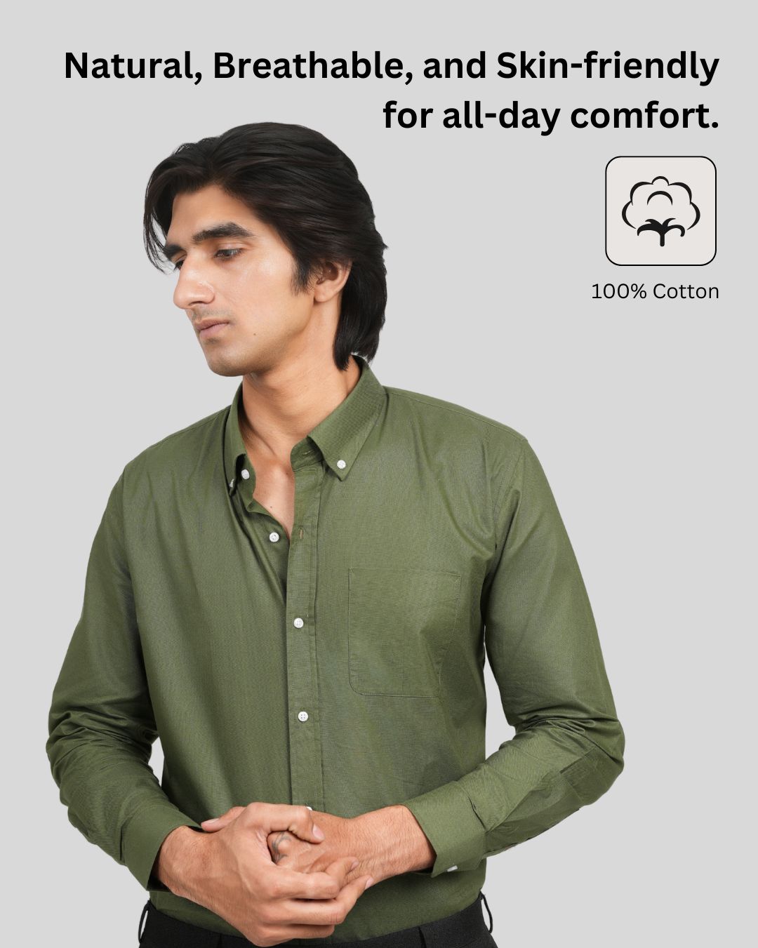 Premium Cotton Blend Solid Shirts (Olive Green)
