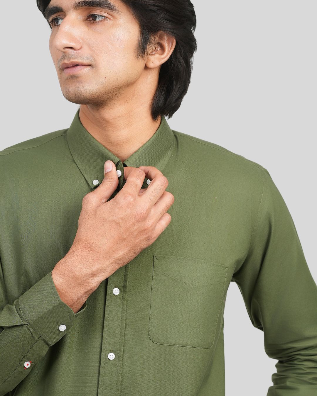 Premium Cotton Blend Solid Shirts (Olive Green)